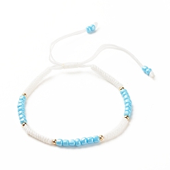 Light Cyan Glass Seed Beaded Bracelet, Adjustable Bracelet for Women, Light Cyan, Inner Diameter: 2-3/8~3-3/4 inch(5.9~9.6cm)