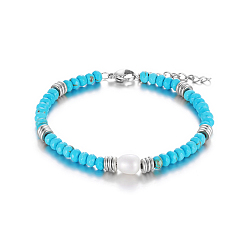 Синтетическая Бирюза Браслет из нержавеющей стали с натуральным камнем для женщин, повседневная одежда, несколько цветов