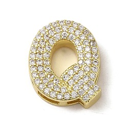 Letter Q Латунные бусины, без кадмия и без свинца, с четким кубического циркония, Буква Q, 21x16.5x5.5 мм, отверстие : 4.5x2.5 мм