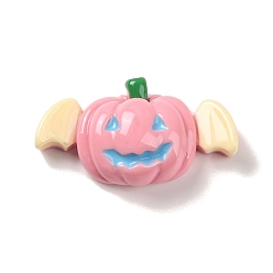 Pink Halloween Opaque Resin Decoden Cabochons, Pumpkin with Bat Wings, Pink, 19x33x10mm