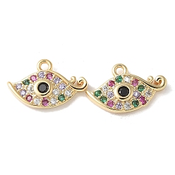 Настоящее золото 18K Латунные микропаве прозрачные подвески с фианитом, Очарование глаз, без кадмия и без свинца, долговечный, стойки покрытие, реальный 18 k позолоченный, 9x14x3 мм, отверстие : 1 мм