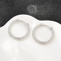 Platinum Brass Huggie Hoop Earrings, Lead Free & Cadmium Free, Rack Plating, Long-Lasting Plated, Platinum, 18x2mm