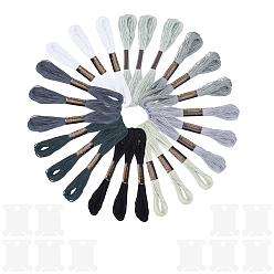 Серый 24 мотки 3 сумки 6 многослойные полиэстеровые нитки для вышивания, нитки для вышивки крестом, вышивка кисточкой, градиент цвета, с 12пластиковыми досками для намотки резьбы, серые, 2 мм