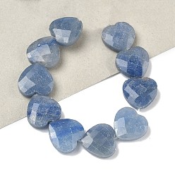 Синий Авантюрин Природные голубые авантюрин бисером пряди, граненые, сердце, окрашенная и подогревом, 14.5~15x15~15.5x5.5~6 мм, отверстие : 1 мм, около 10 шт / нитка, 5.51~5.71'' (14~14.5 см)