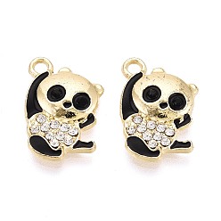 Light Gold Подвески из сплава, эмали и хрустальных страз, панда с подвесками-черепами, золотой свет, 19x13x3 мм, отверстие : 2 мм