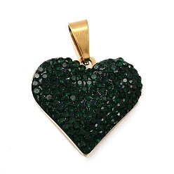 Изумруд 201 подвески из нержавеющей стали и глины, со стразами, сердце, реальный 18 k позолоченный, изумруд, 18x20x3.5 мм, отверстие : 3.5x6.5 мм