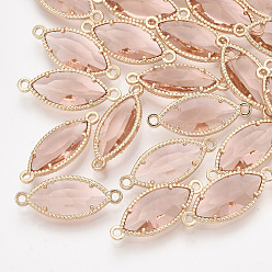 Темный Лосось Стеклянные ссылки, с позолоченными элементами из экологически чистого сплава, граненые, лошадиный глаз , темный лосось, 21x9x4 мм, отверстие : 1.2 мм