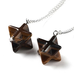 Тигровый глаз Подвеска из натурального тигрового глаза, биолокационные маятники, с посеребренными железными цепочками и круглой стеклянной бусиной, 234 мм, отверстие : 1.8 мм