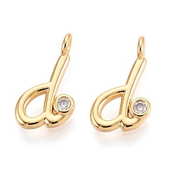 Letter D Латунные микро проложить кубического циркония прелести, долговечный, без никеля , реальный 18 k позолоченный, буквы, Буква D, 14~14.5x7.5x3.5 мм, отверстие : 1.8 мм