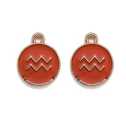 Водолей Подвески из эмали и сплава, плоский круглый с созвездием / знак зодиака, золотые, Водолей, 15x12x2 мм, отверстие : 1.5 мм