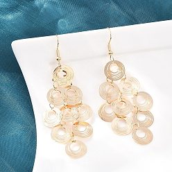 Плоский Круглый Латунь болтаться серьги, серьги с железными крючками, золотые, плоско-круглые, 72x26 мм