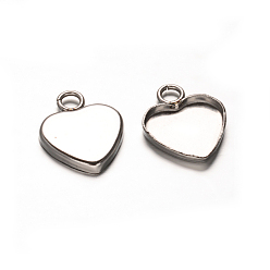 Нержавеющая Сталь Цвет Устойчивое к потускнению сердце 201 подвеска из нержавеющей стали кабошон оправа, чашки безель с краями, цвет нержавеющей стали, лоток : 11x10 мм, 14.8x12x1.8 мм, отверстие : 2.5 мм
