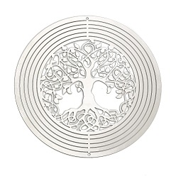 Нержавеющая Сталь Цвет Древо жизни 201 нержавеющая сталь 3 вращающийся подвесной ветряной вертушка, для украшения сада внутри и снаружи помещения, не тускнеет, цвет нержавеющей стали, 100x0.3 мм, отверстие : 1.6 мм