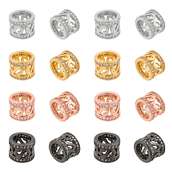 Mixed Color Brass Micro Pave Clear Cubic Zirconia Beads, Large Hole Beads, Column, Hollow, Mixed Color, 10x7mm, Hole: 7mm, 4colors, 2pcs/color, 8pcs/box