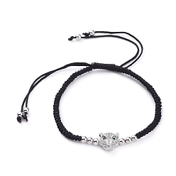 Platinum Leopard Adjustable Brass Nylon Thread Braided Bracelets, with Micro Pave Cubic Zirconia, clear, Platinum, 2-1/8 inch(55mm)~3-5/8 inch(93mm)
