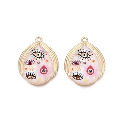 Разноцветный Печатные эмали подвески сплава, обереги в форме слезы и от сглаза, стойки покрытие, без кадмия и без свинца и без никеля, золотые, красочный, 32x24.5x3.5 мм, отверстие : 1.8 мм