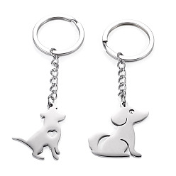 Stainless Steel Color 2Pcs 2 Styles 201 Stainless Steel Keychains, Dog, with Split Key Ring, Stainless Steel Color, 78~80.5mm, 1pc/style