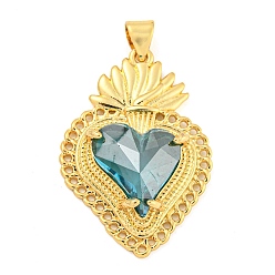 Темно-Голубой Стойки обшивки латунные подвески, со стеклом, долговечный, без кадмия и без свинца, клубника прелести, глубокое синее небо, 30x21x6.5 мм, отверстие : 4x3.5 мм