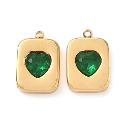 Папоротник Зеленый 304 подвески из нержавеющей стали, со стразами, ионное покрытие (ip), Прямоугольник с сердцем, Папоротник зеленый, 16x11x4.5 мм, отверстие : 1.2 мм