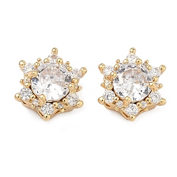 Прозрачный Латунные звенья с инкрустацией кубическим цирконием, шестиугольный цветок, реальный 18 k позолоченный, прозрачные, 14x13.5x7.5 мм, отверстие : 1.8 мм