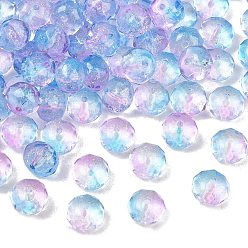 Light Sky Blue Two-Tone Transparent Acrylic Beads, Rondelle, with Glitter Powder, Faceted, Light Sky Blue, 10x8mm, Hole: 1.6mm, about 980pcs/500g