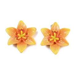 Оранжевый Непрозрачные подвески смолы, цветочный шарм, с железной платиной петлей, оранжевые, 30x26x7 мм, отверстие : 1.8 мм