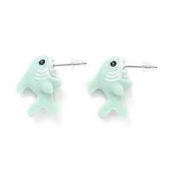 Turquoise Cute Shark Resin Stud Earrings, Animal Earrings with Alloy Pin for Women, Turquoise, 22x8x16mm, Pin: 0.6mm