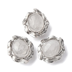 Хрусталь Натуральный кварцевый кристалл овальные многожильные звенья, латунные перья обернутые горным хрусталем драгоценные камни ссылки, платина, стойки покрытие, 16x14x7.5 мм, отверстие : 1.5 мм
