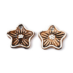 Седло Коричневый Фарфора ручной работы подвески, цветок, фантазии античного стекла фарфора, седло коричневый, 46~48x48~49x8.5~9 мм, отверстие : 5 мм