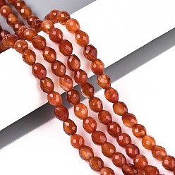 Красный Агат Природного сердолика нитей бисера, баррель, граненые, 5.5~6.5x5~5.5 мм, отверстие : 1~1.2 мм, около 57~61 шт / нитка, 13.98~14.17'' (35.5~36 см)