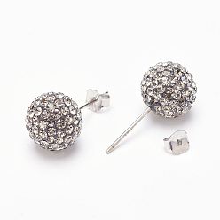 215_Black Diamond Valentines Day Gift for Her, 925 Sterling Silver Austrian Crystal Rhinestone Stud Earrings, Ball Stud Earrings, Round, 215_Black Diamond, 6mm