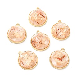 PeachPuff Resin Shell Pendants, with Alloy Findings, Half Round, PeachPuff, 25.5x22x9mm, Hole: 2mm