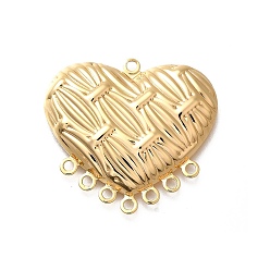 Настоящее золото 18K Латунные люстры ссылки компонент, без кадмия, без никеля и без свинца, текстурированное сердце, реальный 18 k позолоченный, 28x30x4.5 мм, отверстие : 1.6 мм