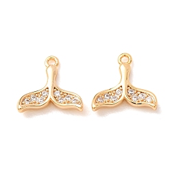 Chapado en Oro Real 18K Latón micro pavimenta claro cubic zirconia encantos, encantos de cola de pez, real 18 k chapado en oro, 11.5x12x2 mm, agujero: 1.2 mm