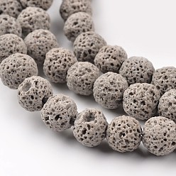 Gray Synthetic Lava Rock Round Beads Strands, Dyed, Gray, 8mm, Hole: 1mm, about 50pcs/strand, 15.7 inch