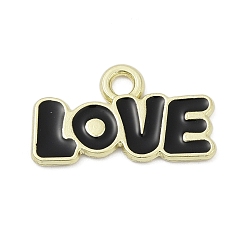 Черный Эмалевые подвески ко дню святого валентина, золотые, словесное любовное очарование, чёрные, 11.5x20x1.2 мм, отверстие : 2.2 мм