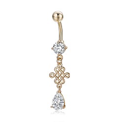 Transparent Piercing-Schmuck, umweltfreundlicher kubischer Zirkiona-Nabelring aus Messing, Bauchringe, mit 304 Edelstahlleiste, chinesisch kont, Transparent, 47 mm, Anhänger: 25.5x10 mm, Stange: 14 Spurweite(1.6mm), Stangenlänge: 3/8"(10mm)