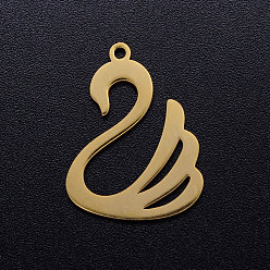 Golden 201 Stainless Steel Pendants, Swan, Golden, 23x17x1mm, Hole: 1.5mm
