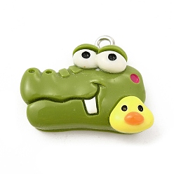 Crocodile Непрозрачные подвески смолы, мультфильм прелести, с железной петлей платинового тона для ожерелья своими руками, цвета морской волны, крокодил, 21x25x7.5 мм, отверстие : 2 мм