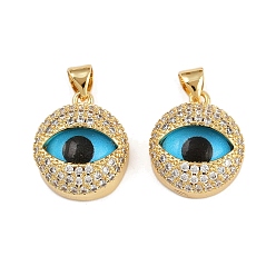 Настоящее золото 18K Латунные микро проложить кубического циркония подвески, со стеклом, подвески в форме глаз, реальный 18 k позолоченный, 18x15x7 мм, отверстие : 4.5x3.5 мм