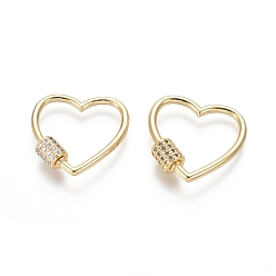 Золотой Латунные микропаве, кубический цирконий, винт, карабин, подвески с замком, для изготовления ожерелий, сердце, золотые, 22x22x2 мм