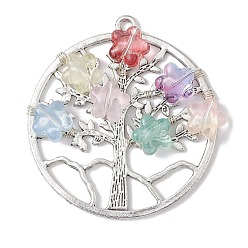 Античное Серебро Сплавочные подвески тибетского стиля, древо жизни прелести, со стеклянными бусинами-звездочками, античное серебро, 60x56x6.5 мм, отверстие : 3 мм