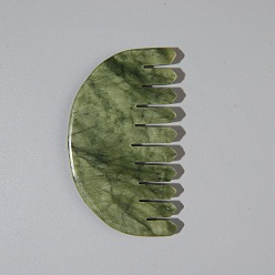 Темно-оливково-зеленый Массажные гребни из натуральных драгоценных камней, массажные инструменты для ухода за волосами рельеф тела, темно-оливковый зеленый, 100x65x4.5 мм