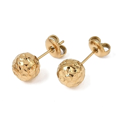 Real 18K Gold Plated 304 Stainless Steel Stud Earring Findings, Round, with Ear Nuts, Real 18K Gold Plated, 8mm