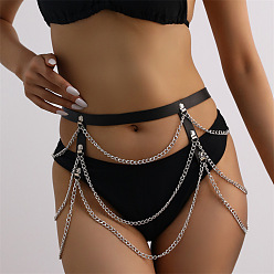 Черный Сплав панцирная цепь многослойная цепь искусственная кожа поясные цепи для бикини, платина, чёрные, 1085 мм