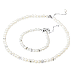 Кремово-белый 2шт 2 браслеты из стеклянных бусин и браслеты для детей, с 304 нержавеющей стали сердцем прелести, кремово-белые, 7-1/2~15-3/8 дюйм (19~39 см), 1 шт / стиль