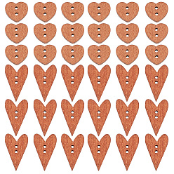 Верблюжий 200шт 2 стили деревянные кнопки, 2-луночное, сердце, верблюжие, 12.5~24x14.5~15x3.5 мм, отверстие : 1.6 мм, 100 шт / стиль