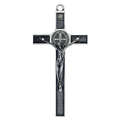Antique Silver Tibetan Style Alloy Big Pendants, Cross with Jesus Charm, Antique Silver, 193x94x16mm