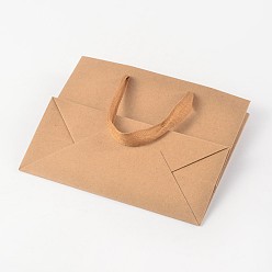BurlyWood Rectangle Kraft Paper Bags, Gift Bags, Shopping Bags, Brown Paper Bag, with Nylon Cord Handles, BurlyWood, 27x21x8cm
