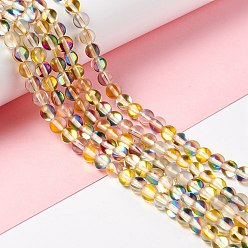 (932FM) Темно-синий аква-матовый с подкладкой Синтетические лунные лучи, круглые, темно-золотистые, 6 мм, отверстие : 0.8 мм, около 63 шт / нитка, 14.57''~15.55'' (37~39.5 см)